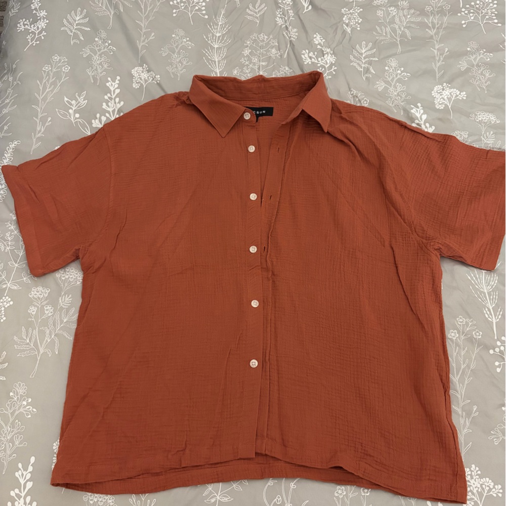 PacSun Textured Rust Orange Button-Up Shirt